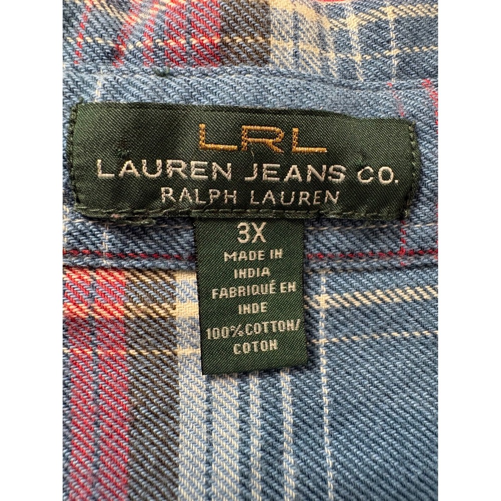 LAUREN JEANS CO RALPH LAUREN Blue Plaid Flannel Button Down Shirt 3X Country - Picture 3 of 10